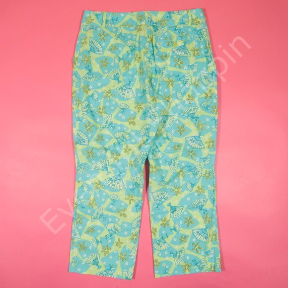 Vintage Lilly Pulitzer Capris Womens 8 Blue Green Pants Cropped Cotton Fan Print - Picture 3 of 5